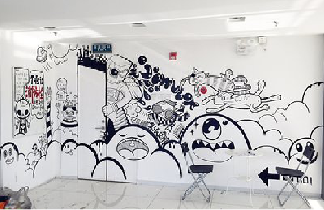 玉龙手绘墙并非传统涂鸦。